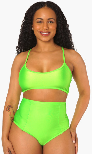 Top corto con espalda de nadador en color lima neón